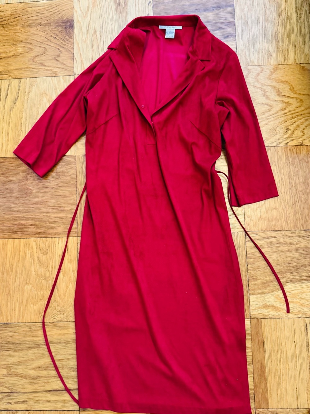 Worlds Apart Red Velvet Wrap-Style Midi Dress